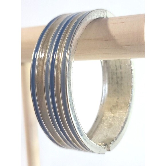 Blue Green Enamel Silver Toned Metal Statement Clamber Cuff Bracelet - Picture 1 of 7